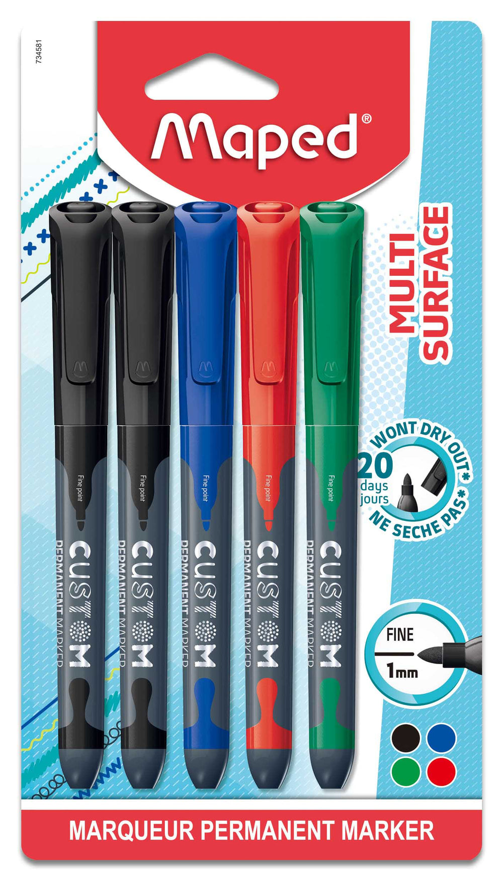 Marker’Peps Permanent Fine Tip Long-Life Markers x5