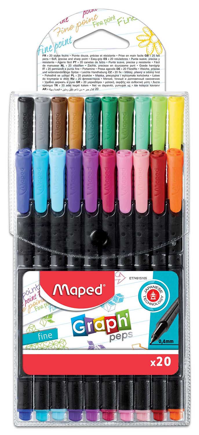 Graph’Peps Fine Tipped 0.4mm Fine Line Felt Pens x20