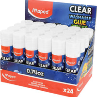 Clear Washable Glue Stick Display x24 – 0.74oz