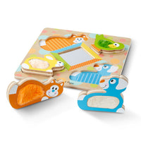 First Play Wooden Touch and Feel Puzzle Peek-a-Boo Pets With Mirror