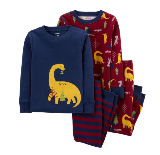 4-Piece Dinosaur 100% Snug Fit Cotton PJs