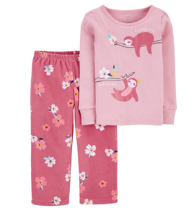 2-Piece Sloth Fleece & Snug Fit Cotton PJs