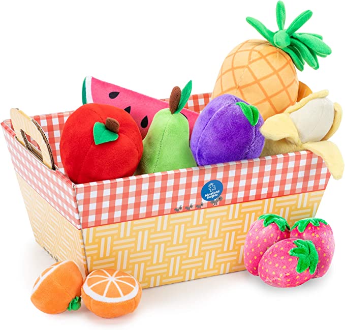 Educational Insights Plush Fruit Basket 12-Piece Set, Pretend Play Food, Early-Learning Skills, Ages 2+